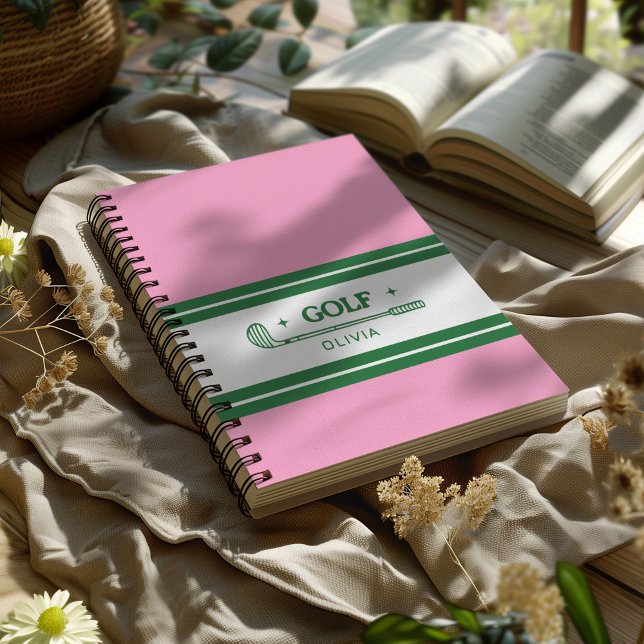 Carnet Nom personnalisé Amateur de golf rose et vert (Créateur téléchargé)