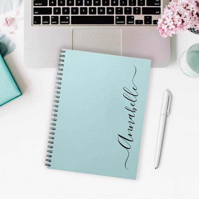 Carnet Nom personnalisé Aqua Mint Green (Modern personalized notebook in script typography.  Available in aqua mint. pink or black)