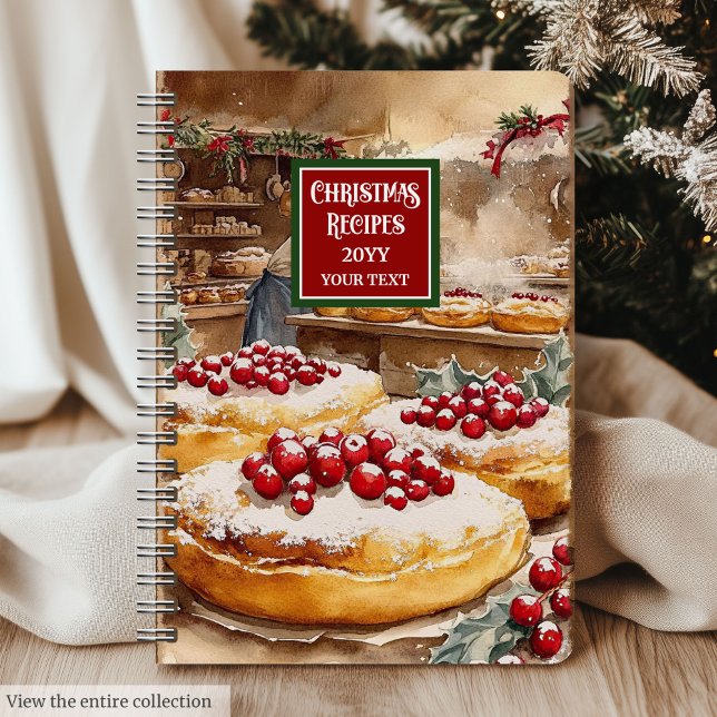 Carnet Nom personnalisé Aquarelle Noël Recette Classeur (Custom Name Watercolor Christmas Recipe Binder)