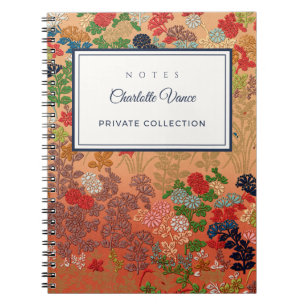 Carnet Nom personnalisé Art floral japonais vintage