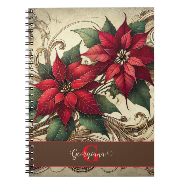 Carnet Nom personnalisé Art Nouveau Noël Poinsettia (Devant)
