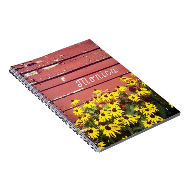 Carnet Nom personnalisé avec Bois rustique et Fleurs Note (Côté Droit)