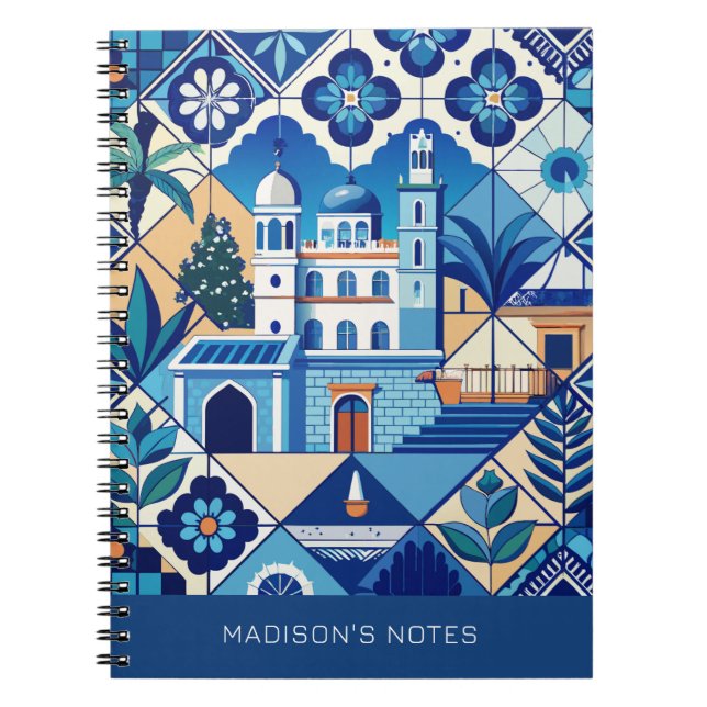 Carnet Nom personnalisé Azulejo Tiles Motif (Devant)