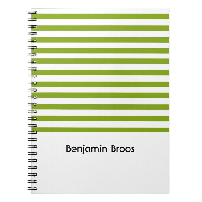 Carnet Nom personnalisé bandes vert et blanc (Devant)