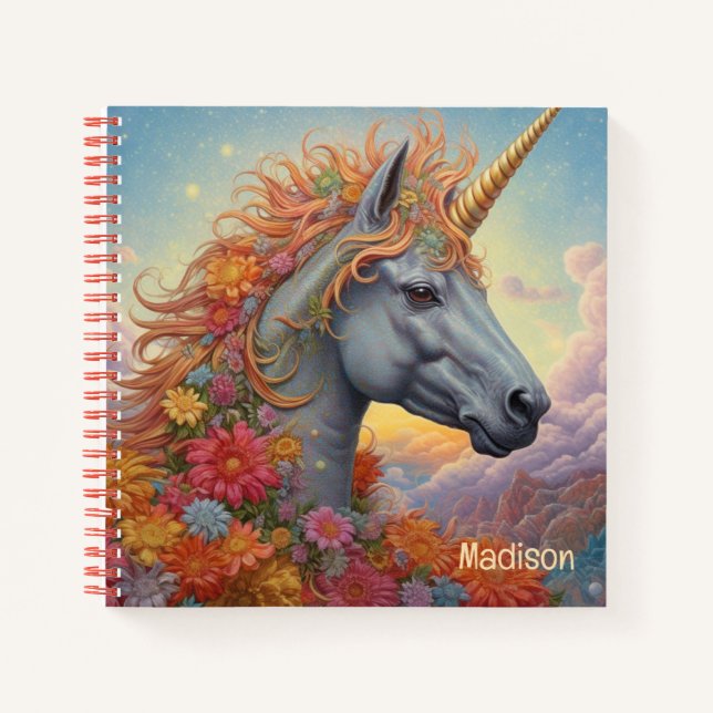 Carnet Nom personnalisé belle licorne (Devant)