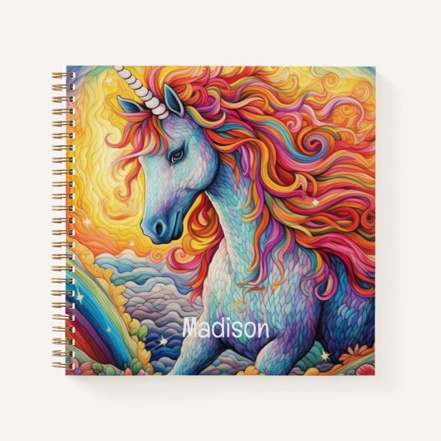 Carnet Nom personnalisé belle licorne (Devant)