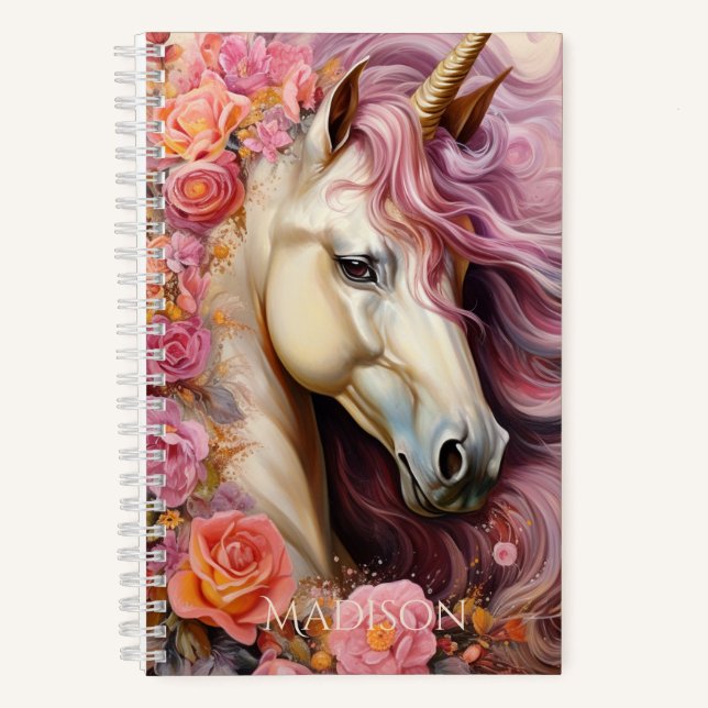 Carnet Nom personnalisé belle licorne (Recto)