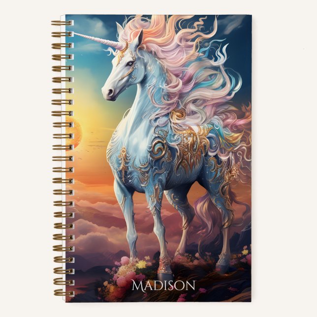 Carnet Nom personnalisé belle licorne (Recto)
