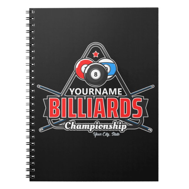 Carnet NOM Personnalisé Billard 8 Ball Pool Cue Rack (Devant)