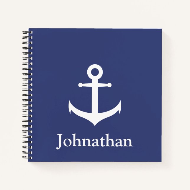 Carnet Nom personnalisé Bloc-notes Blue Nautical Spiral (Devant)