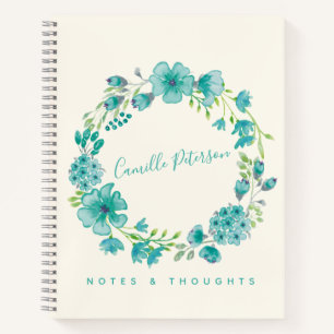 Carnet Nom personnalisé Blue Floral Wreath Style chic
