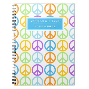 Carnet Nom personnalisé Blue Purple Peace Sign Motif