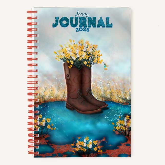 Carnet Nom personnalisé Boot floral avec oiseau Humming (Recto)