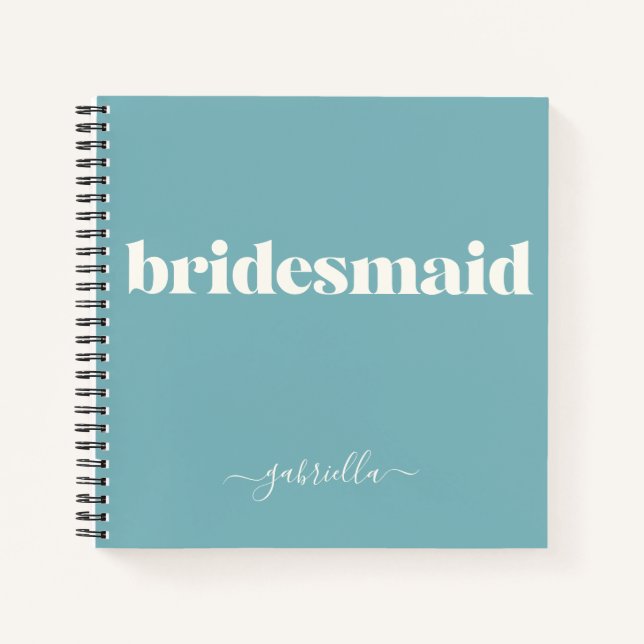 Carnet Nom personnalisé Bridesmaid Élégant bleu Turquoise (Devant)