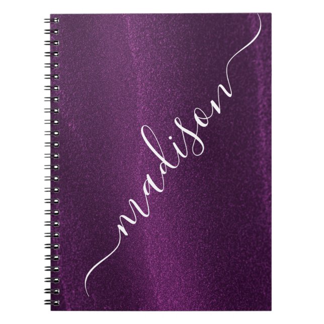 Carnet Nom personnalisé brillant pailleté violet personna (Devant)
