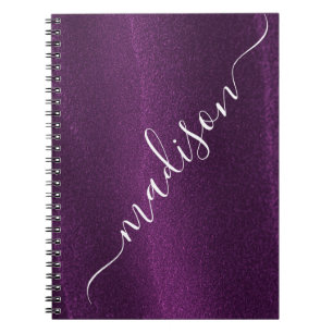 Carnet Nom personnalisé brillant paillettes violettes per