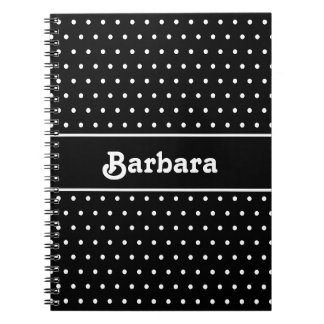 Carnet Nom personnalisé classique Pointe Polka noir et bl