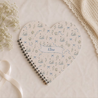 Carnet Nom personnalisé Cottagecore Bow Swan Lake Cadeau