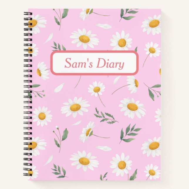 Carnet Nom personnalisé Curte Rose Daisy Diary (Devant)