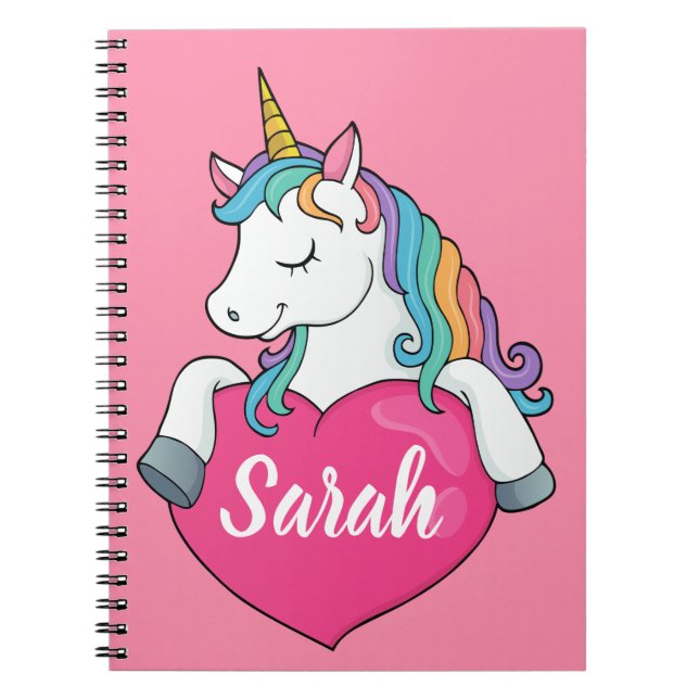 Carnet Nom personnalisé Cute Unicorn  (Devant)