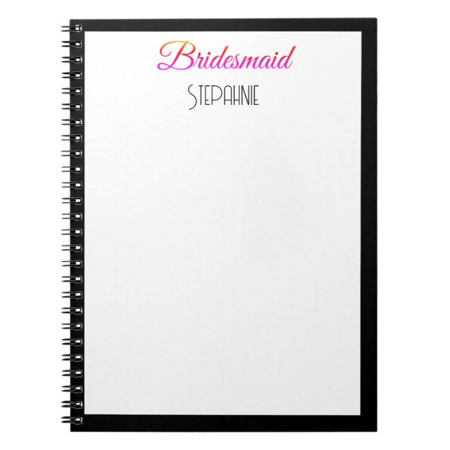 Carnet Nom personnalisé de la domestique Mariage noir ros (Devant)