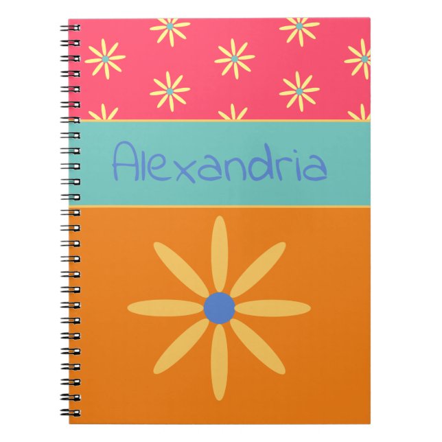 Carnet Nom personnalisé de la fleur rétro (Devant)