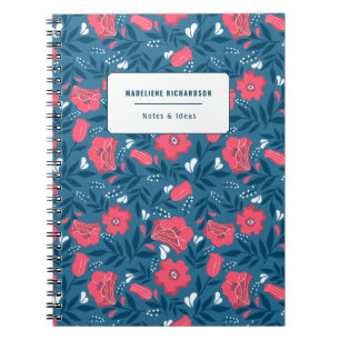 Carnet Nom personnalisé de la marine Fuchsia Modèle flora