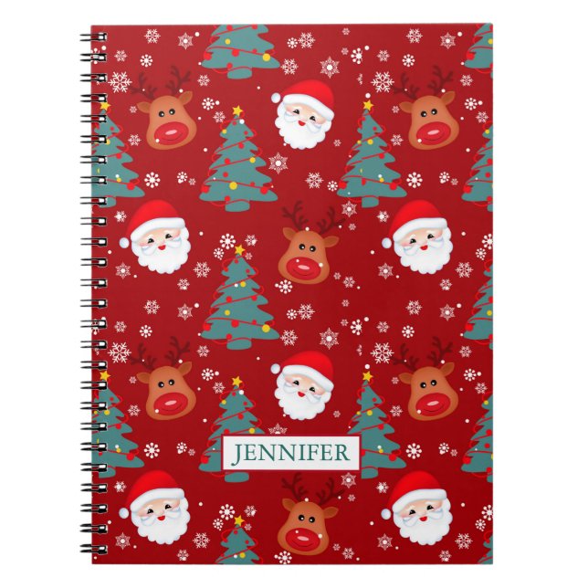 Carnet Nom personnalisé de l'adorable Père Noël Reindeer  (Devant)