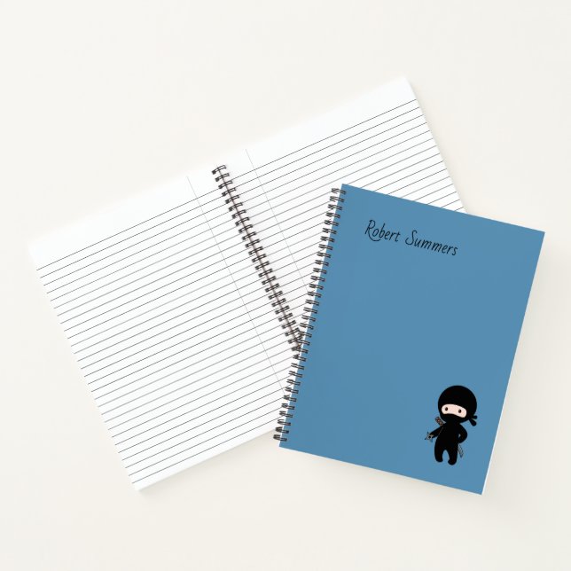 Carnet Nom personnalisé du minuscule Ninja sur bleu (Intérieur)