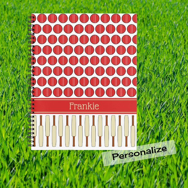 Carnet Nom personnalisé du motif à thème Cricket (Créateur téléchargé)