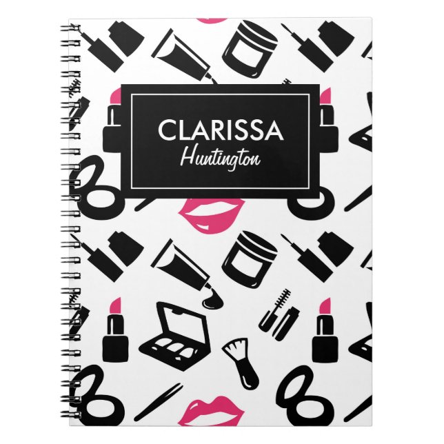 Carnet Nom personnalisé du Motif de cosmétiques (Devant)