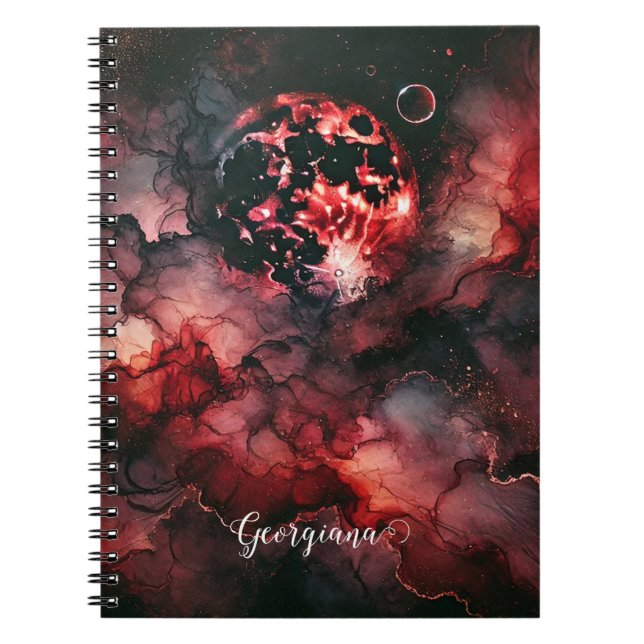 Carnet Nom personnalisé Eerie Lune de sang Halloween Encr (Devant)