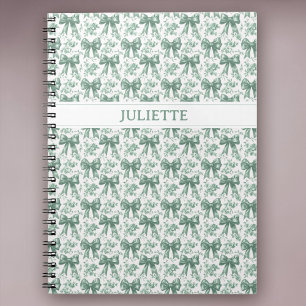 Carnet Nom personnalisé Elégante Vintage Floral Green Bow
