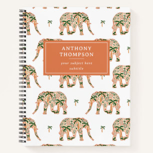 Carnet Nom personnalisé éléphants ornés paisley floral in