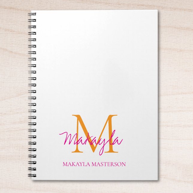Carnet Nom personnalisé en script rose monogramme (Créateur téléchargé)
