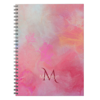 Carnet Nom personnalisé + Encre rose à monogramme aquarel