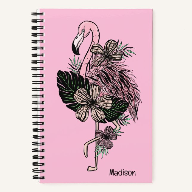 Carnet Nom personnalisé et couleur Flamant rose rose (Recto)