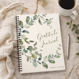 Carnet Nom personnalisé Eucalyptus Aquarelle Gratitude