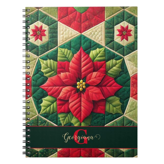 Carnet Nom personnalisé Festif Floral Patchwork Poinsetti (Devant)