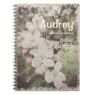 Carnet Nom personnalisé Fleurs de cerise vintages avec si