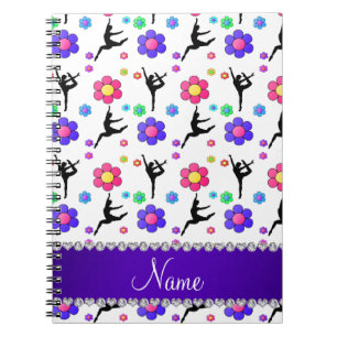 Carnet Nom personnalisé fleurs de gymnastique blanche