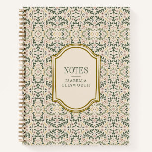 Carnet Nom personnalisé Floral Vintage Rose Vert Chic