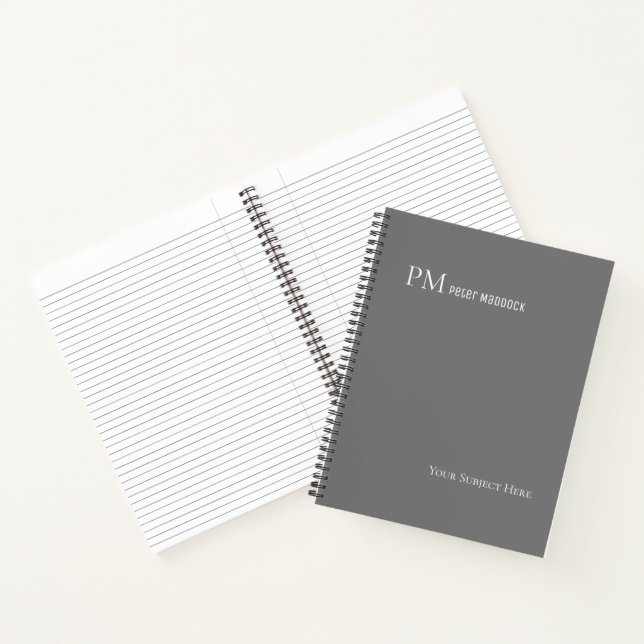 Carnet Nom personnalisé gris simple (Intérieur)