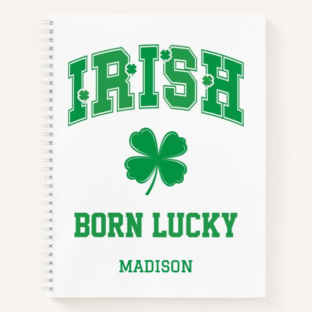 Carnet Nom personnalisé Irish Born Lucky (Devant)