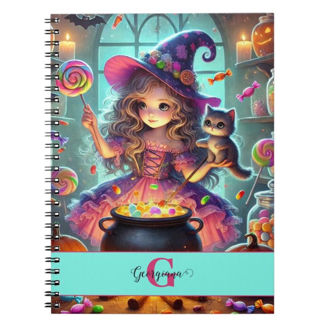 Carnet Nom personnalisé Jote Whimsical Witch Halloween Tr (Devant)