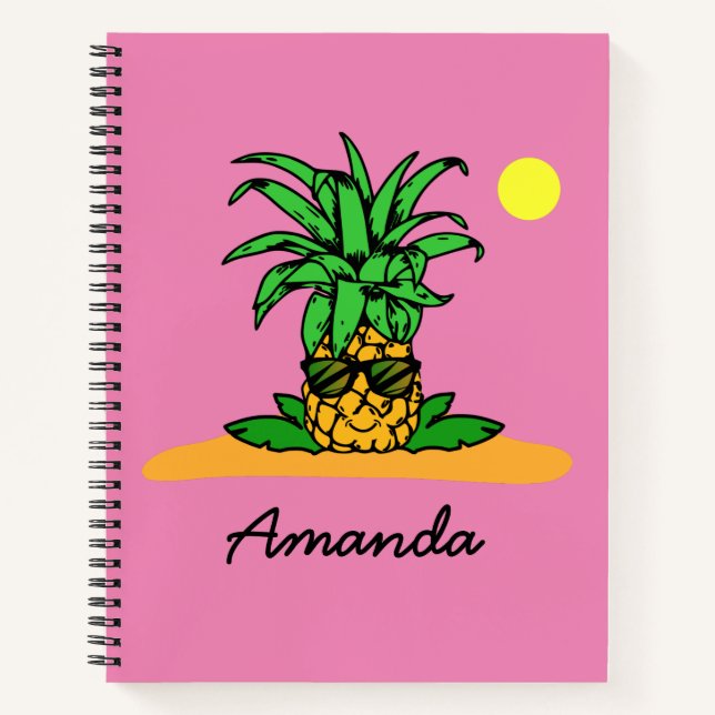 Carnet Nom personnalisé mignon ananas rose (Devant)