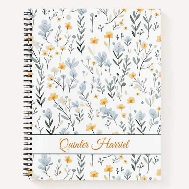 Carnet Nom personnalisé minimal Fleurs sauvages d'aquarel (Devant)
