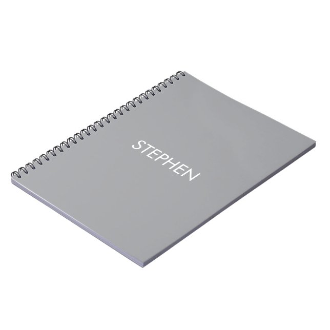 Carnet Nom personnalisé minimaliste gris  (Côté gauche)