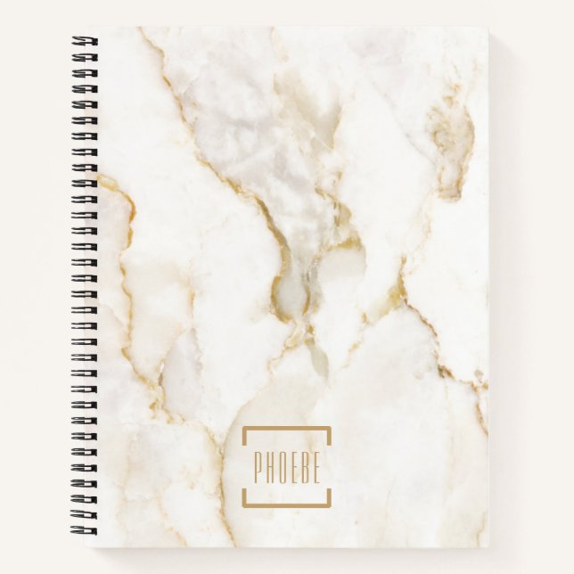 Carnet Nom personnalisé moderne Gold Effect Marble Recett (Devant)