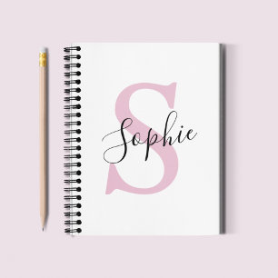 Carnet Nom personnalisé moderne Monogramme rose